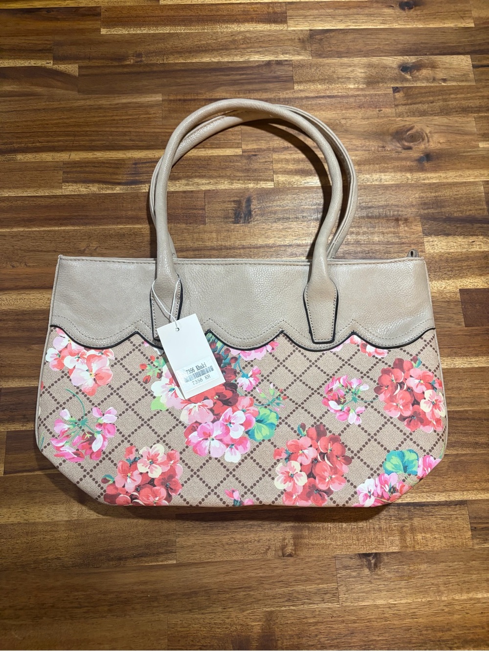 Floral Tote Bag in Beige - Brand: (Unbranded)